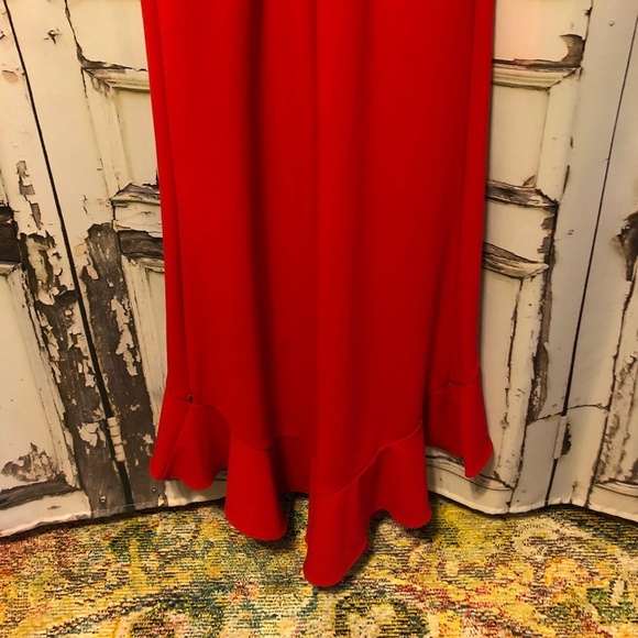 Ruby Red! Betsy & Adam Plunging Ruffled Red Gown - NWO… - Picture 9 of 16